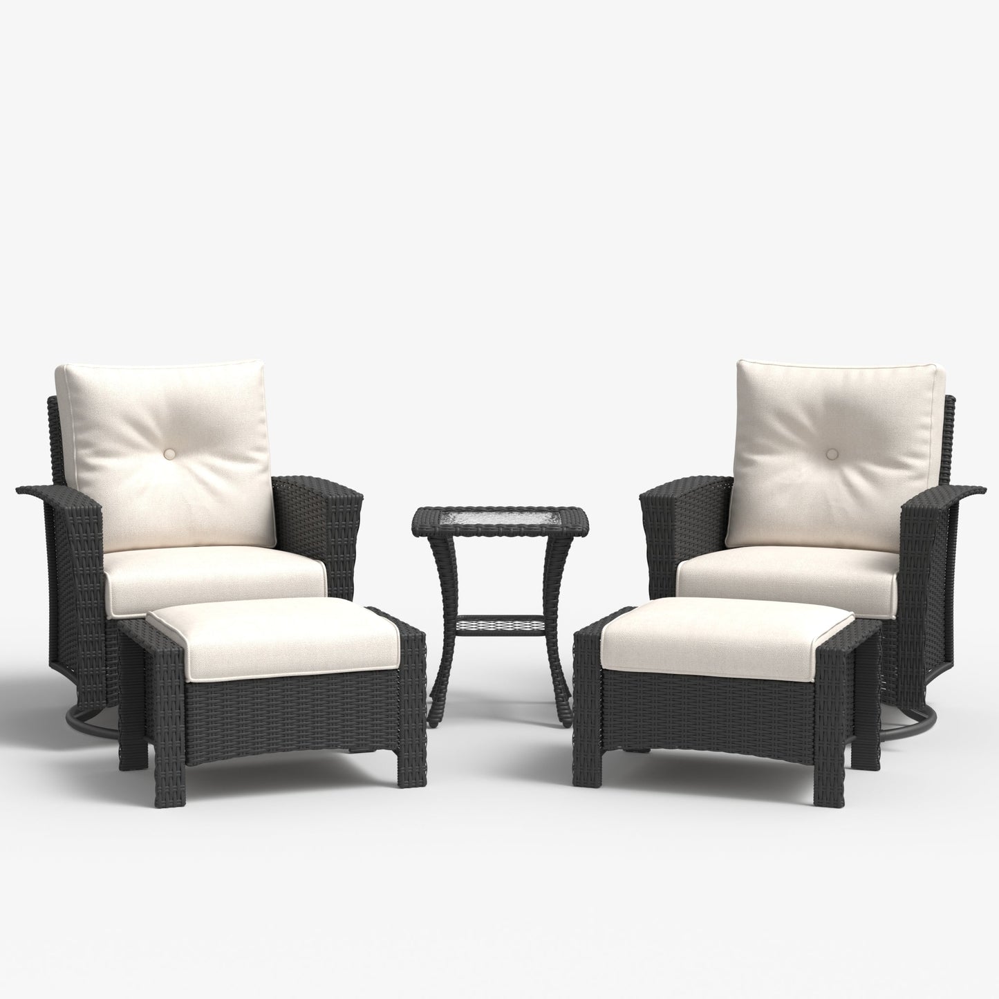 LayinSun 5 Piece Patio Set with wicker Swivel Rocking Chairs