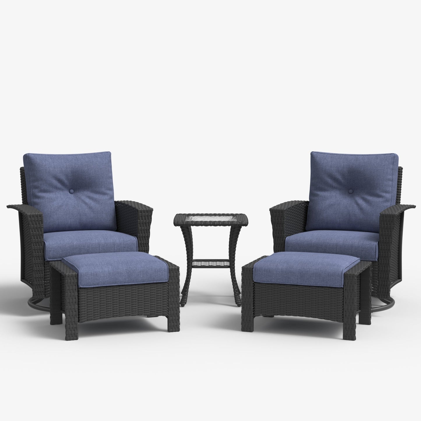 LayinSun 5 Piece Patio Set with wicker Swivel Rocking Chairs