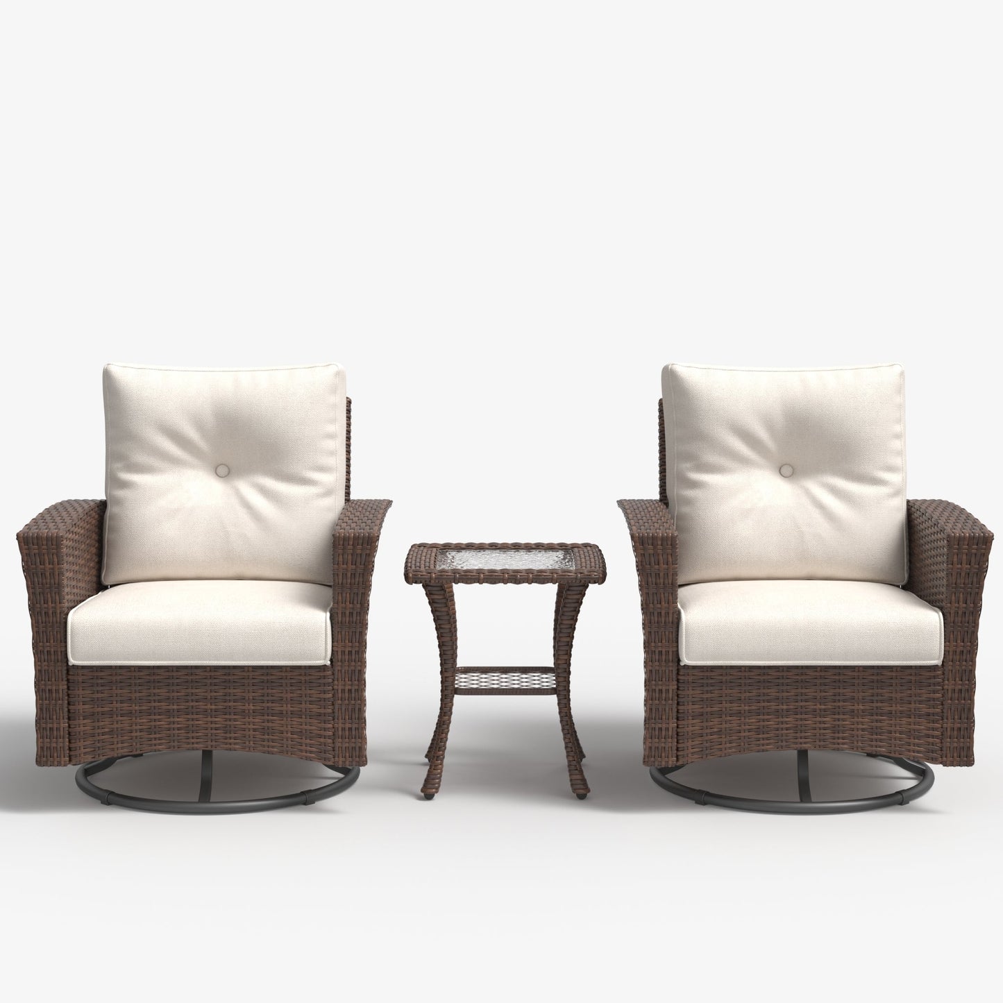 LayinSun 3 Piece Patio Set with wicker Swivel Rocking Chairs