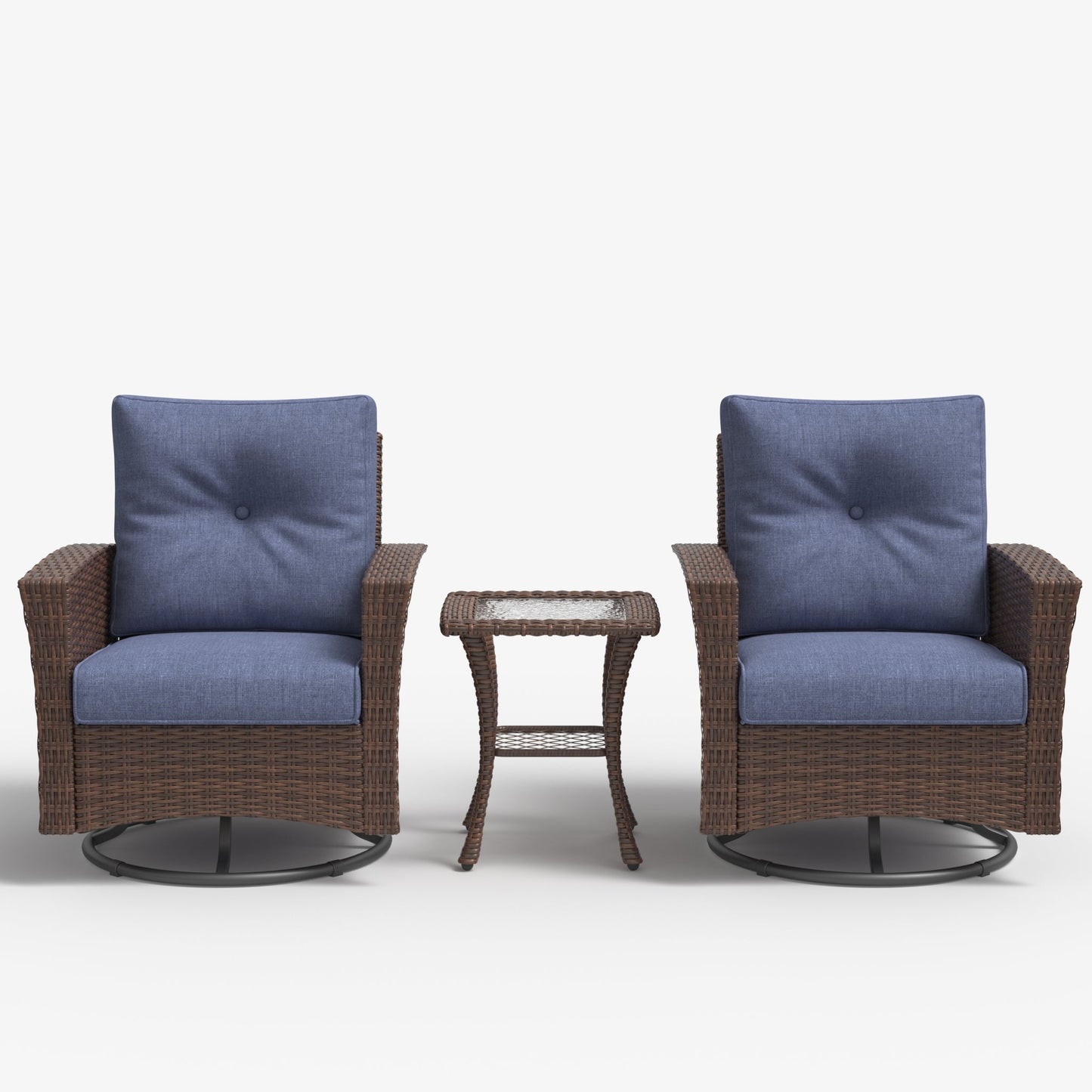 LayinSun 3 Piece Patio Set with wicker Swivel Rocking Chairs