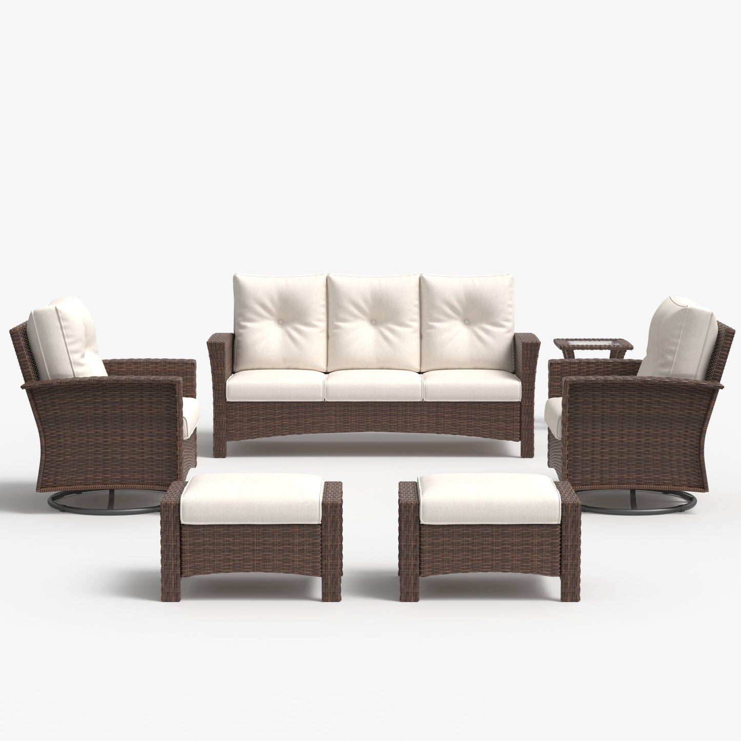 LayinSun 6 Piece Patio Set with wicker Swivel Rocking Chairs