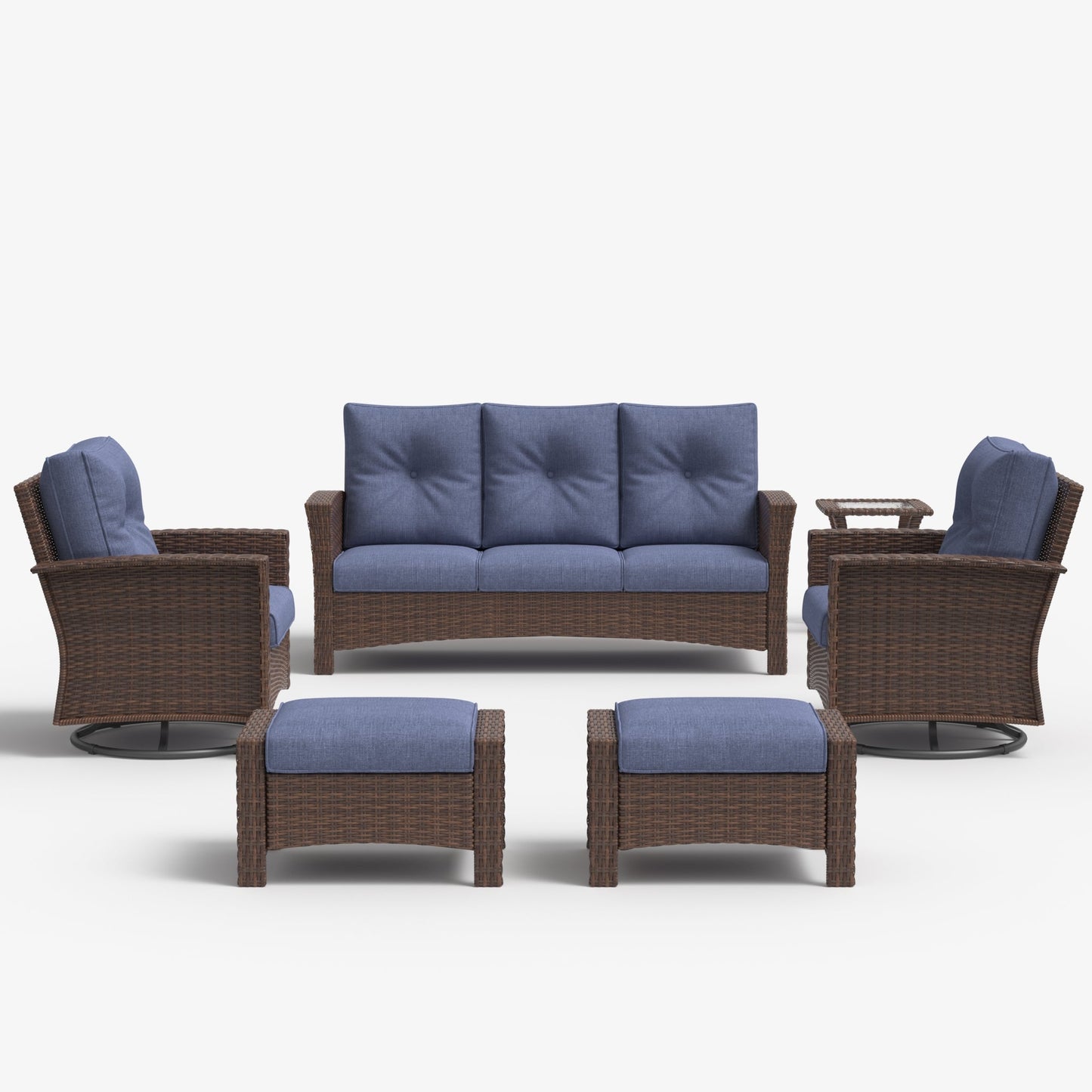 LayinSun 6 Piece Patio Set with wicker Swivel Rocking Chairs