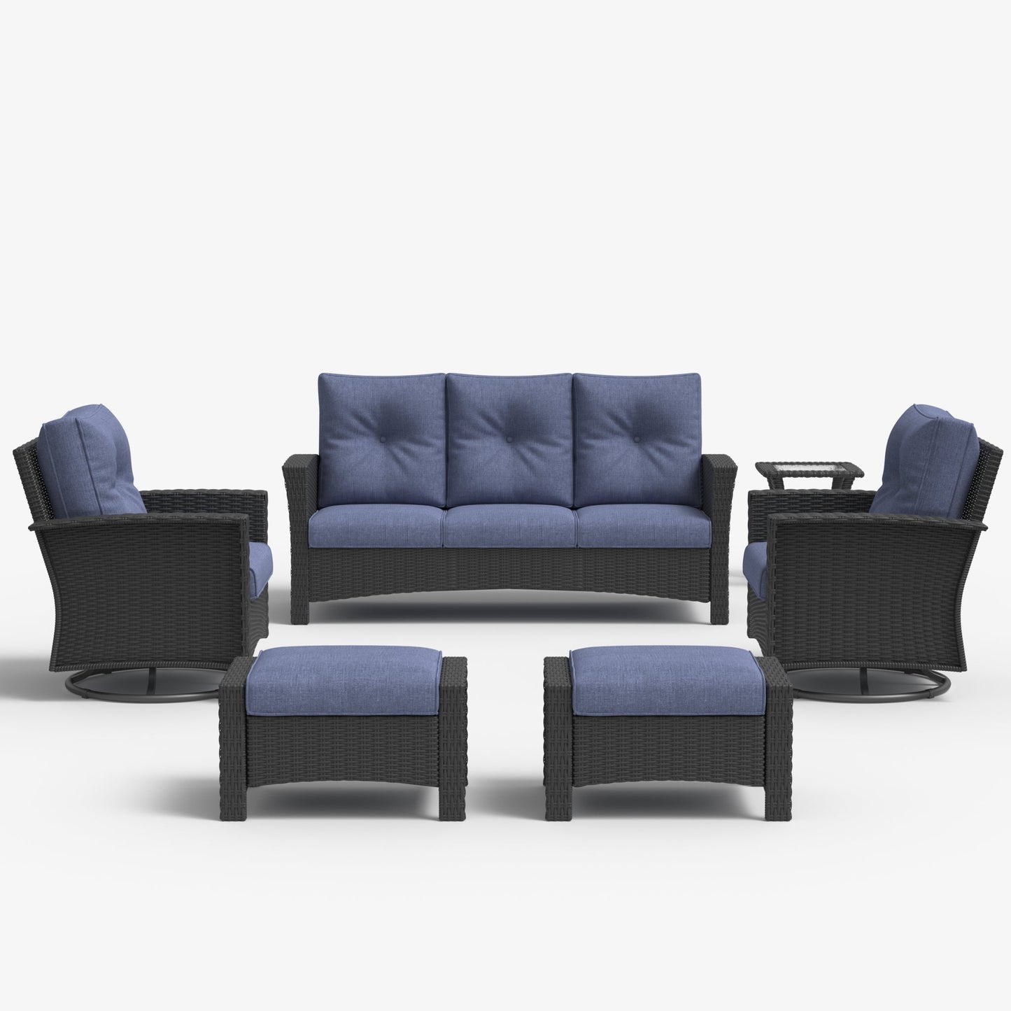 LayinSun 6 Piece Patio Set with wicker Swivel Rocking Chairs