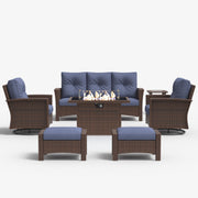 LayinSun 7 Piece Patio Set with wicker Swivel Rocking Chairs and Fire Pit