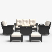 LayinSun 7 Piece Patio Set with wicker Swivel Rocking Chairs and Fire Pit