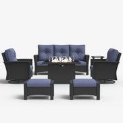 LayinSun 7 Piece Patio Set with wicker Swivel Rocking Chairs and Fire Pit