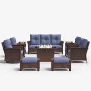 LayinSun 10 Piece Patio Set with wicker Swivel Rocking Chairs and Fire Pit