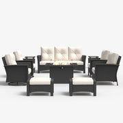 LayinSun 10 Piece Patio Set with wicker Swivel Rocking Chairs and Fire Pit