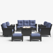 LayinSun 10 Piece Patio Set with wicker Swivel Rocking Chairs and Fire Pit