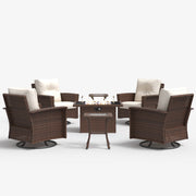LayinSun 7 Piece Patio Set with wicker Swivel Rocking Chairs and Fire Pit