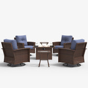 LayinSun 7 Piece Patio Set with wicker Swivel Rocking Chairs and Fire Pit