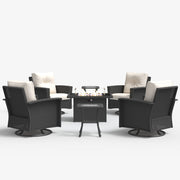 LayinSun 7 Piece Patio Set with wicker Swivel Rocking Chairs and Fire Pit