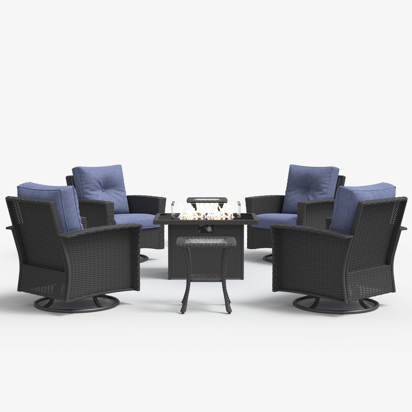 LayinSun 7 Piece Patio Set with wicker Swivel Rocking Chairs and Fire Pit