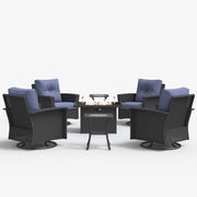 LayinSun 7 Piece Patio Set with wicker Swivel Rocking Chairs and Fire Pit