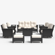 LayinSun 10 Piece Patio Set with wicker Swivel Rocking Chairs and Fire Pit