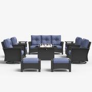 LayinSun 10 Piece Patio Set with wicker Swivel Rocking Chairs and Fire Pit