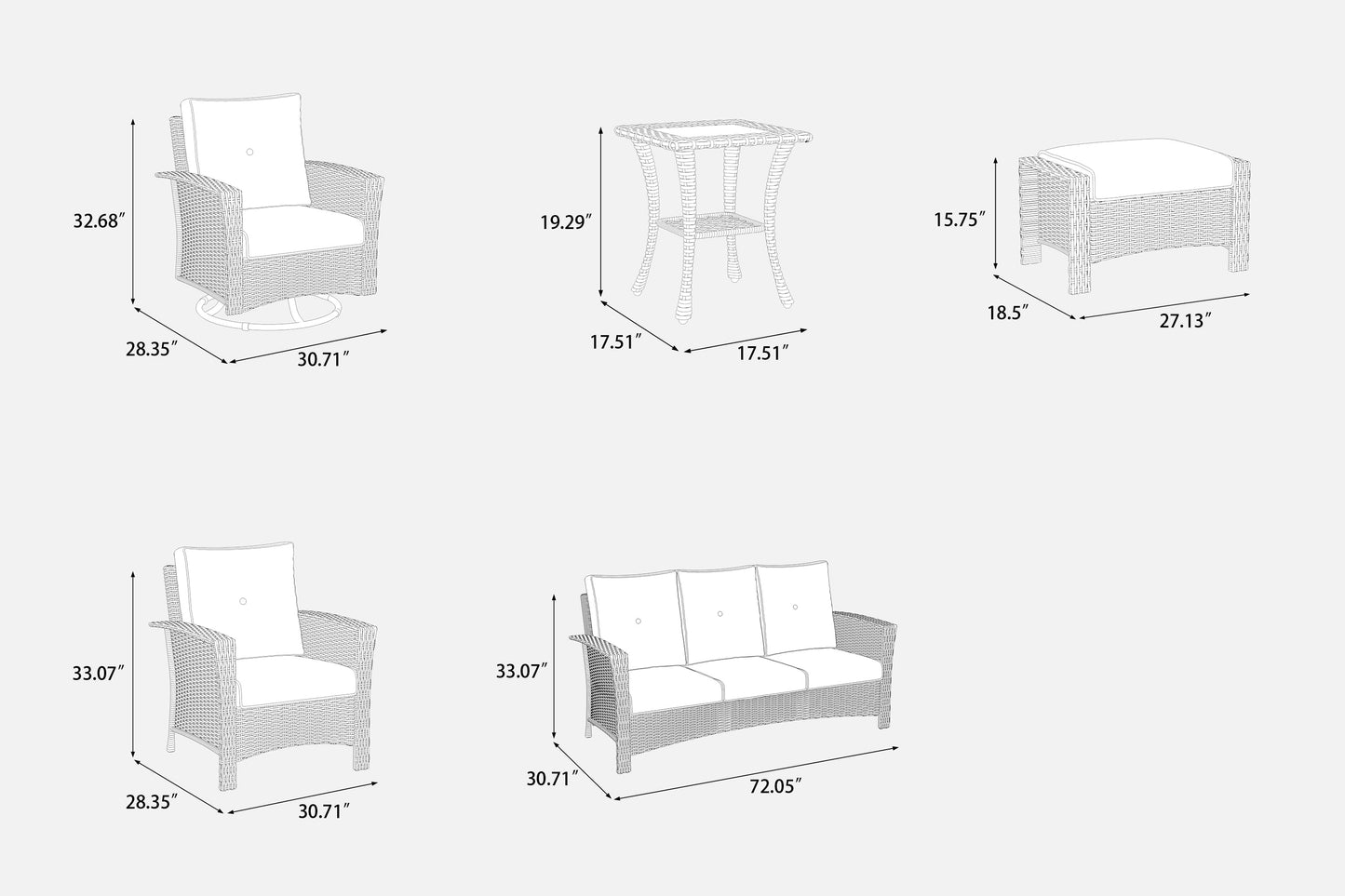 LayinSun 9 Piece Patio Set with wicker Swivel Rocking Chairs