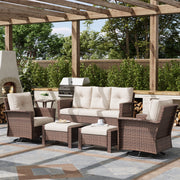 LayinSun 6 Piece Patio Set with wicker Swivel Rocking Chairs