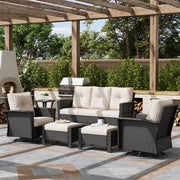 LayinSun 6 Piece Patio Set with wicker Swivel Rocking Chairs