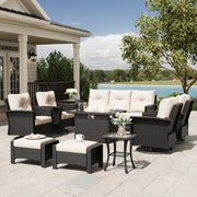 LayinSun 10 Piece Patio Set with wicker Swivel Rocking Chairs and Fire Pit