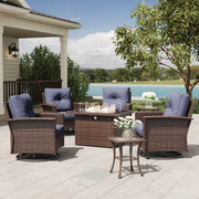 LayinSun 7 Piece Patio Set with wicker Swivel Rocking Chairs and Fire Pit