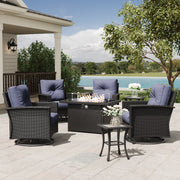 LayinSun 7 Piece Patio Set with wicker Swivel Rocking Chairs and Fire Pit