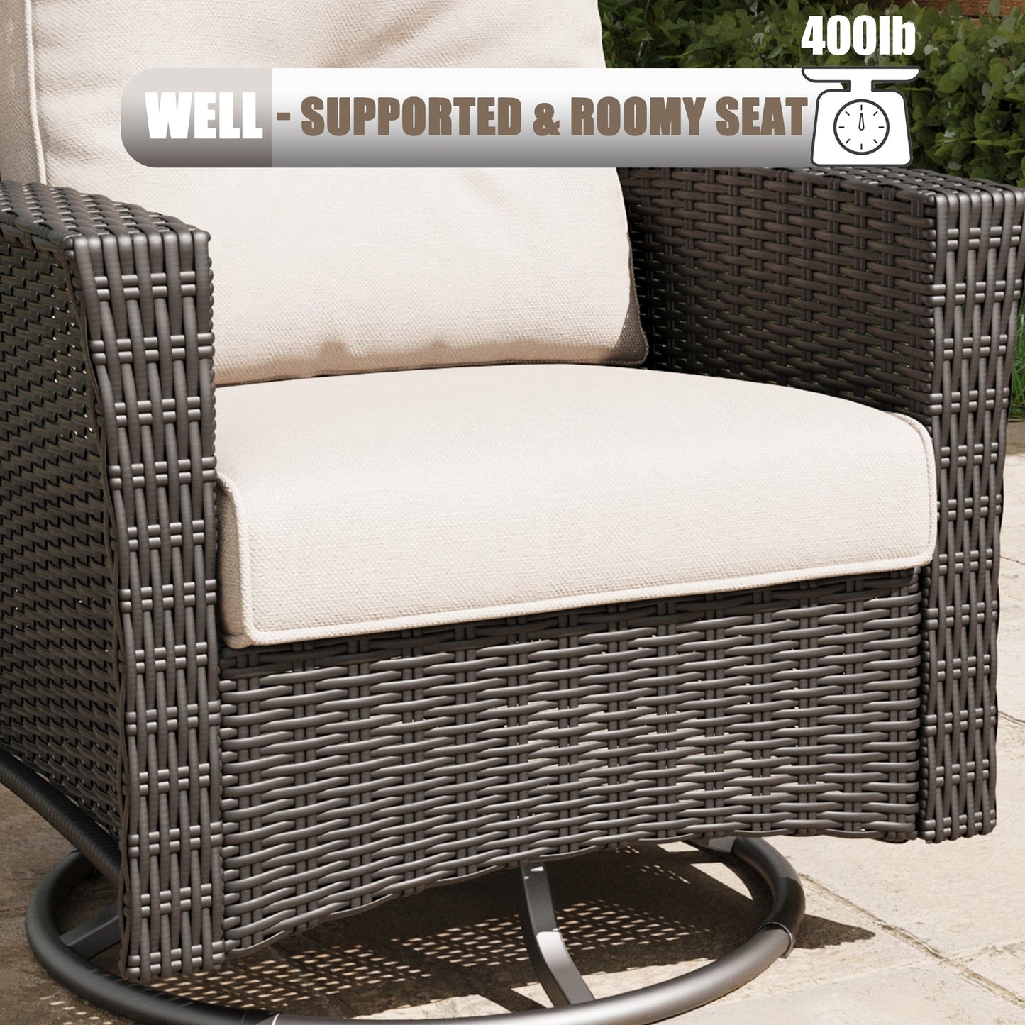 LayinSun 7 Piece Patio Set with wicker Swivel Rocking Chairs and Fire Pit