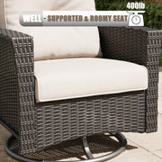 LayinSun 7 Piece Patio Set with wicker Swivel Rocking Chairs and Fire Pit