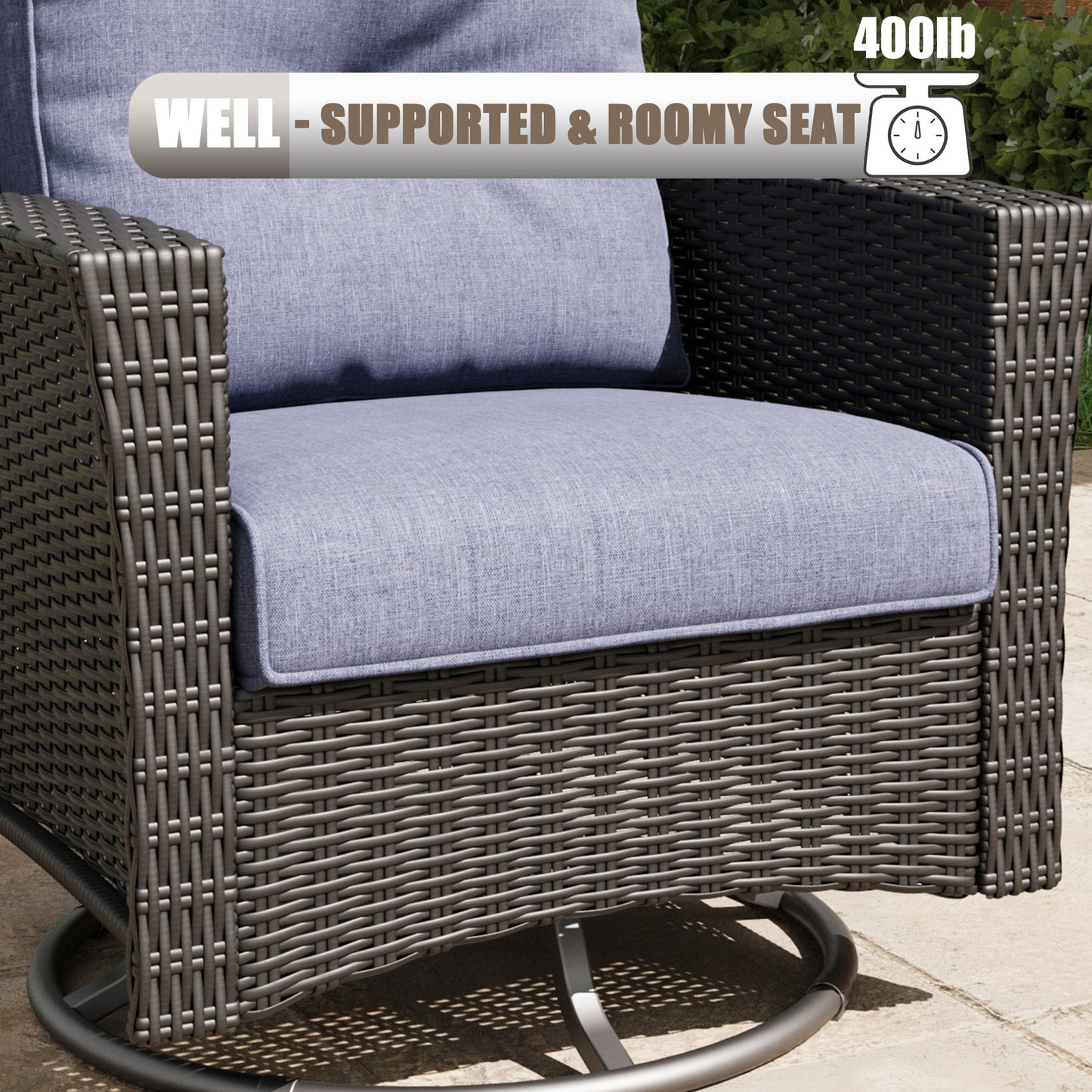 LayinSun 7 Piece Patio Set with wicker Swivel Rocking Chairs and Fire Pit