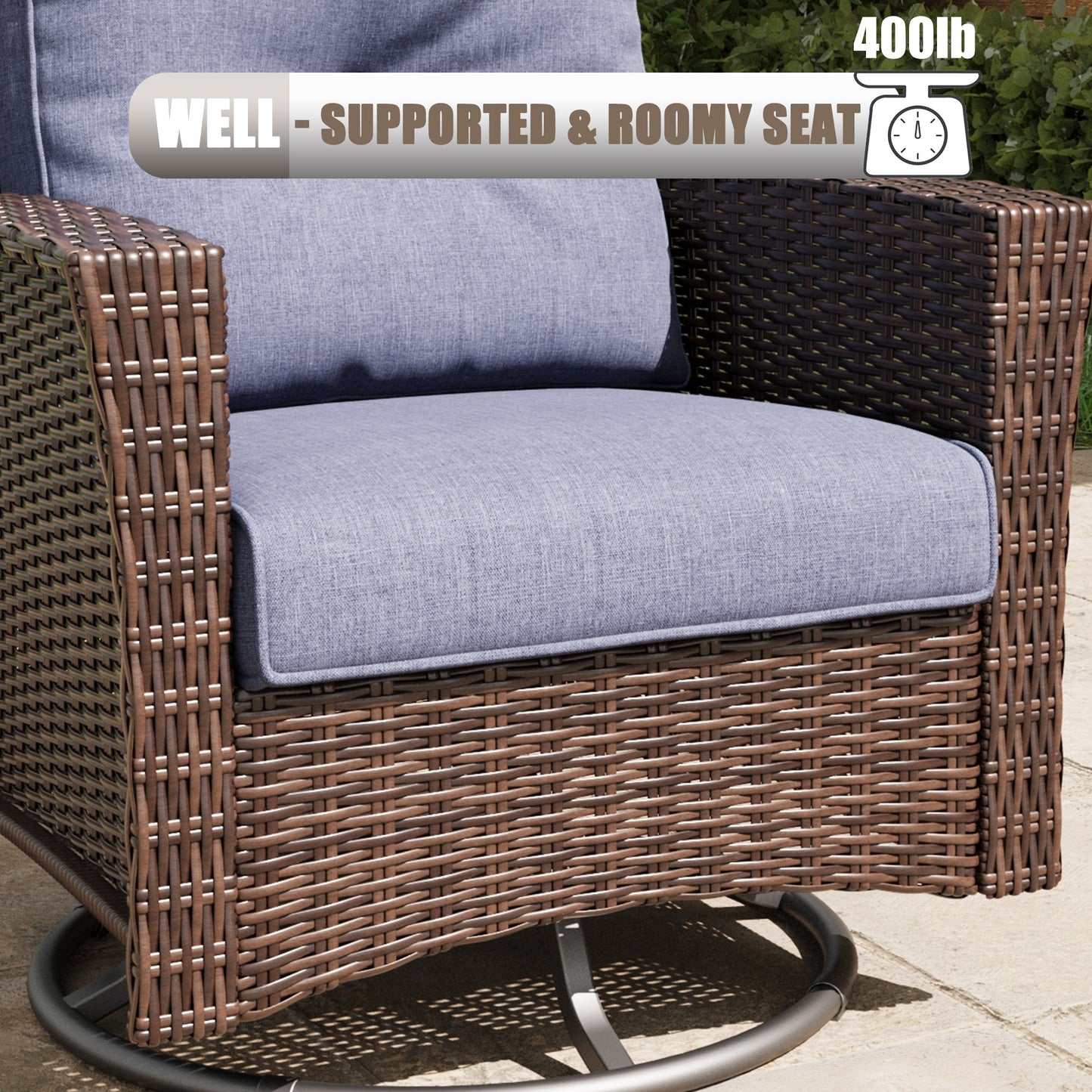 LayinSun 7 Piece Patio Set with wicker Swivel Rocking Chairs and Fire Pit