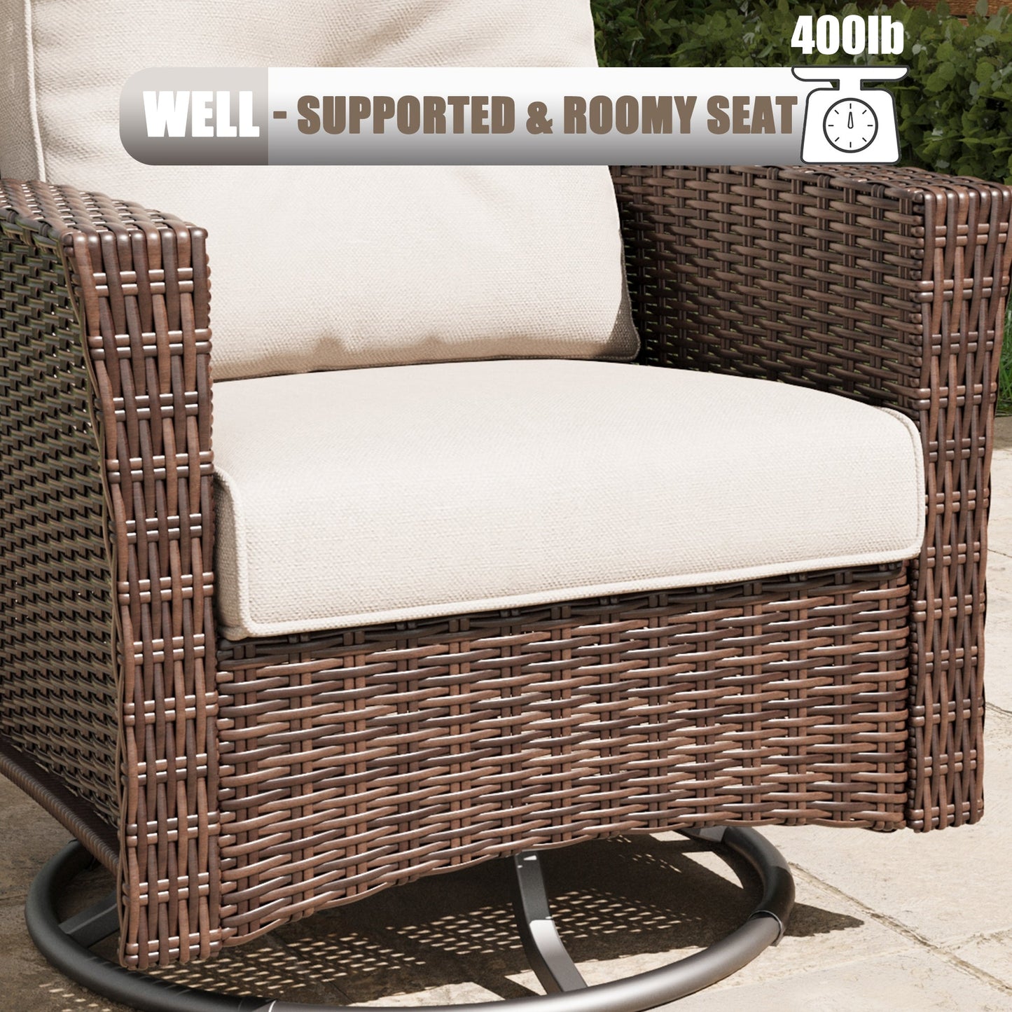 LayinSun 7 Piece Patio Set with wicker Swivel Rocking Chairs and Fire Pit