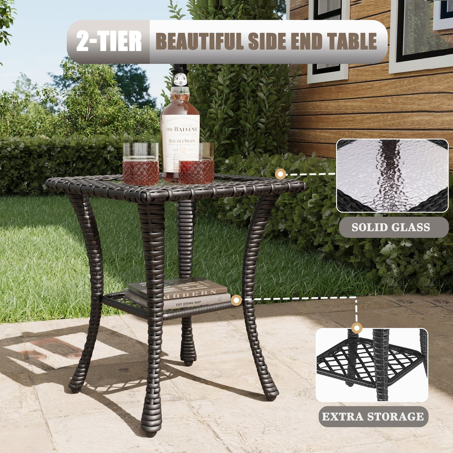 LayinSun 6 Piece Patio Set with wicker Swivel Rocking Chairs