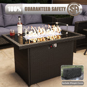 LayinSun 7 Piece Patio Set with wicker Swivel Rocking Chairs and Fire Pit