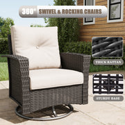 LayinSun 7 Piece Patio Set with wicker Swivel Rocking Chairs and Fire Pit