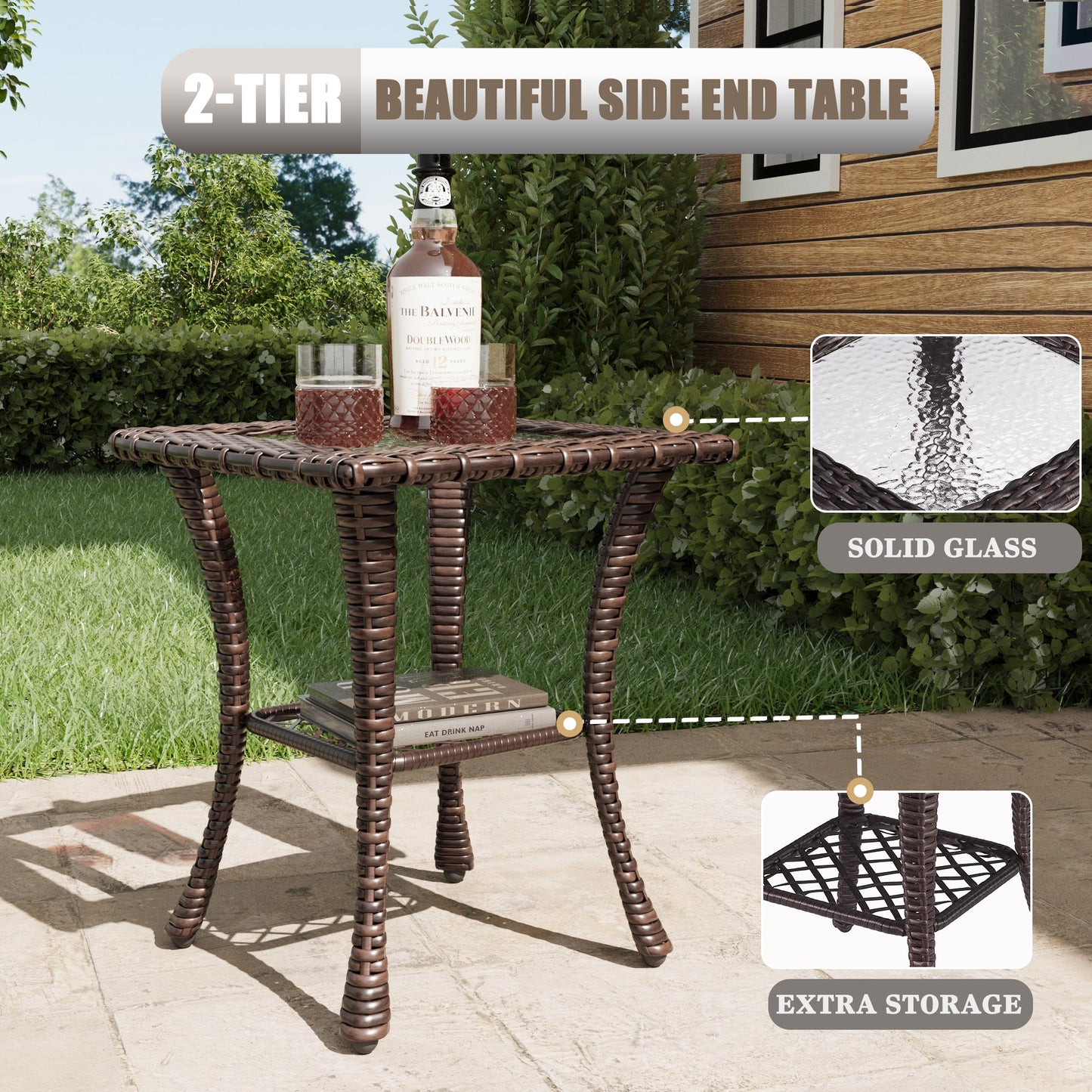 LayinSun 6 Piece Patio Set with wicker Swivel Rocking Chairs