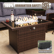 LayinSun 7 Piece Patio Set with wicker Swivel Rocking Chairs and Fire Pit
