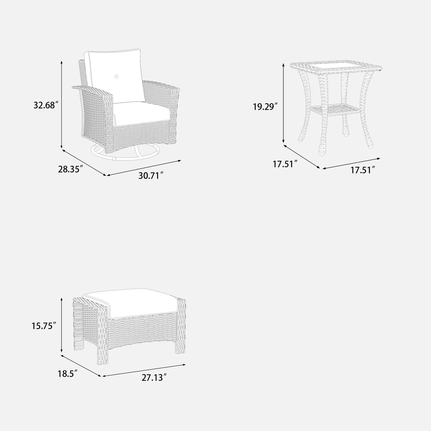 LayinSun 5 Piece Patio Set with wicker Swivel Rocking Chairs