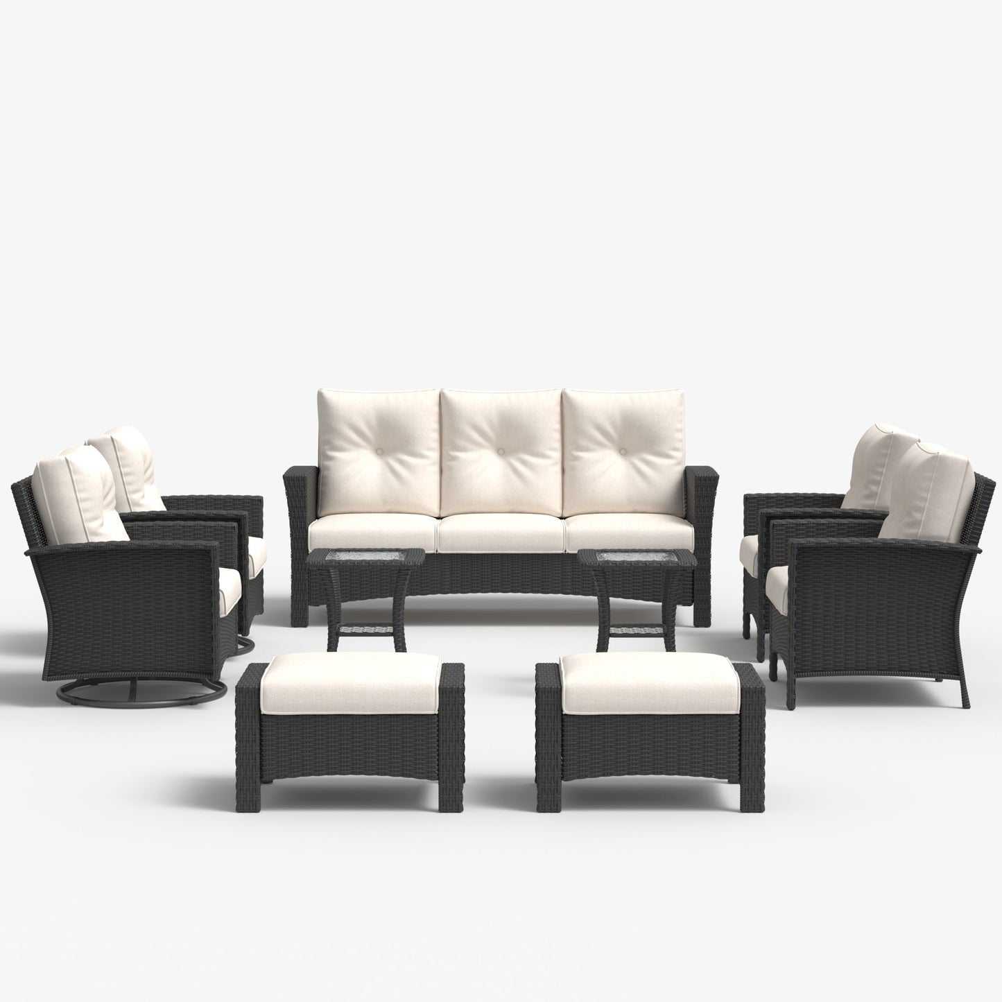 LayinSun 9 Piece Patio Set with wicker Swivel Rocking Chairs