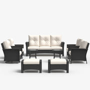LayinSun 9 Piece Patio Set with wicker Swivel Rocking Chairs
