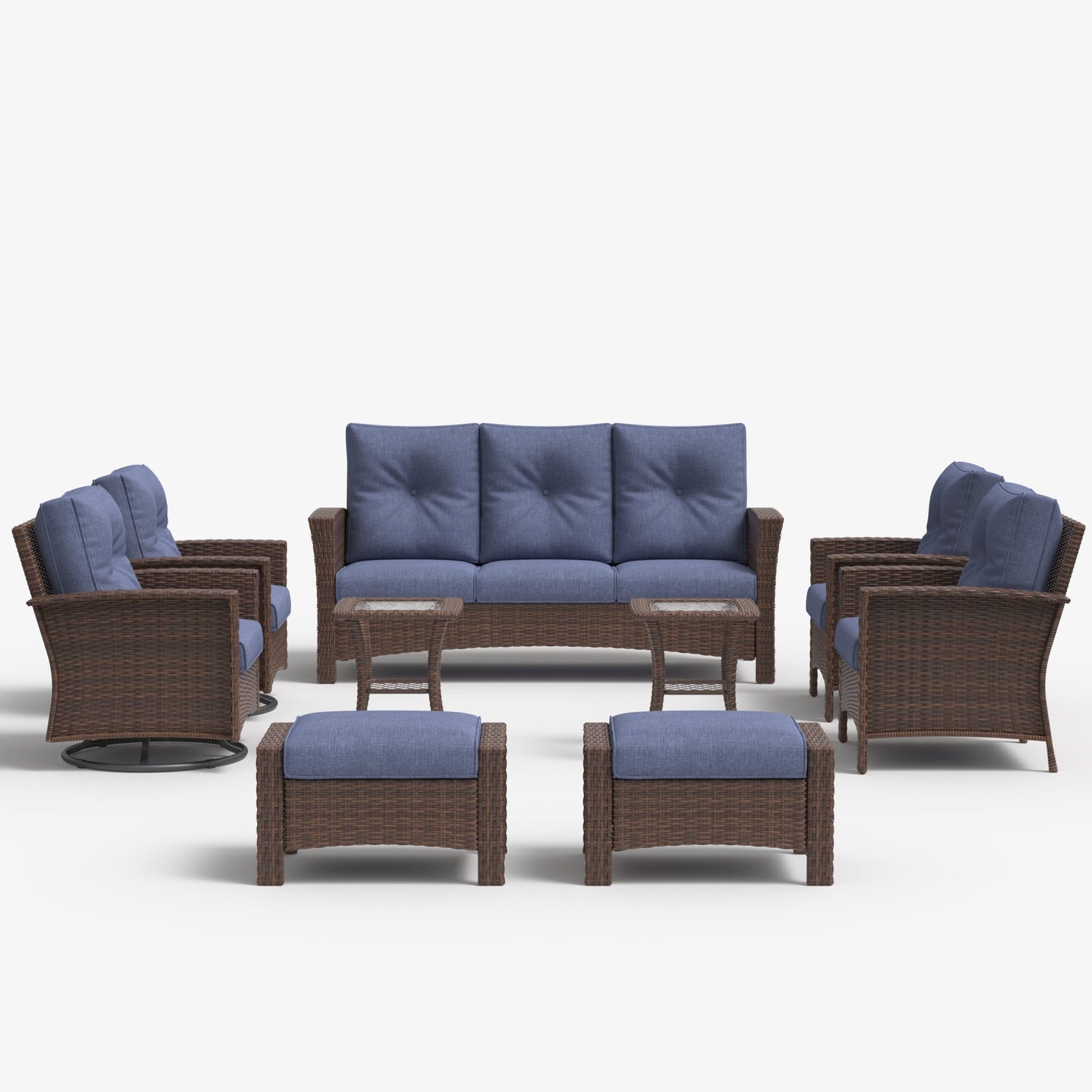 LayinSun 9 Piece Patio Set with wicker Swivel Rocking Chairs