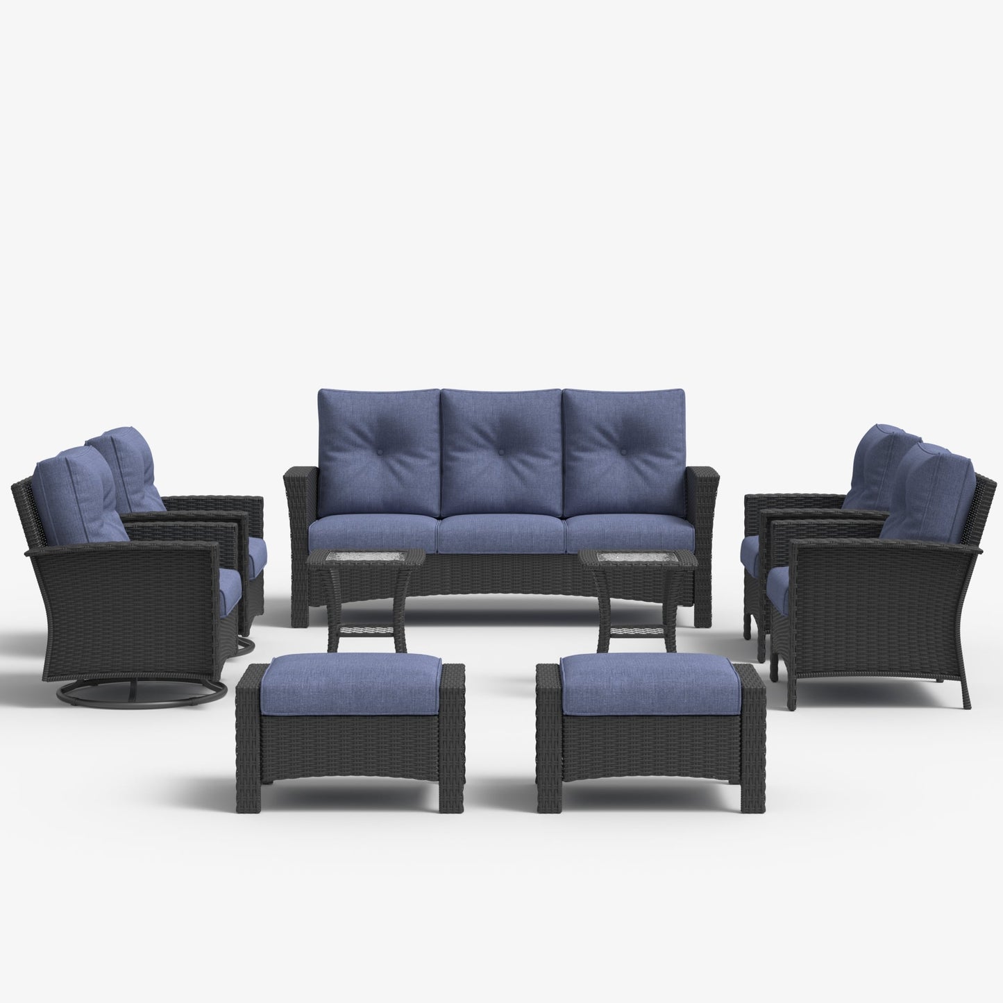 LayinSun 9 Piece Patio Set with wicker Swivel Rocking Chairs