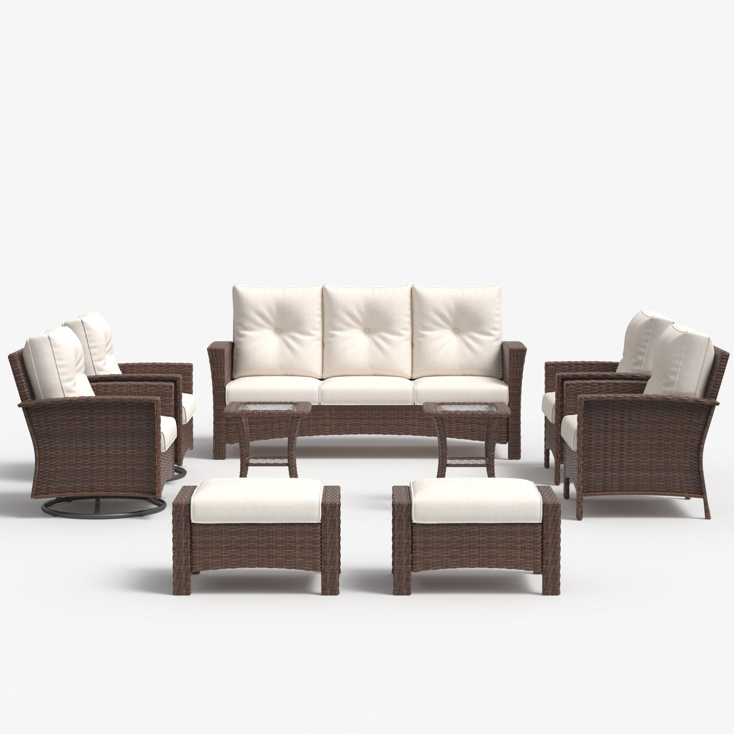 LayinSun 9 Piece Patio Set with wicker Swivel Rocking Chairs