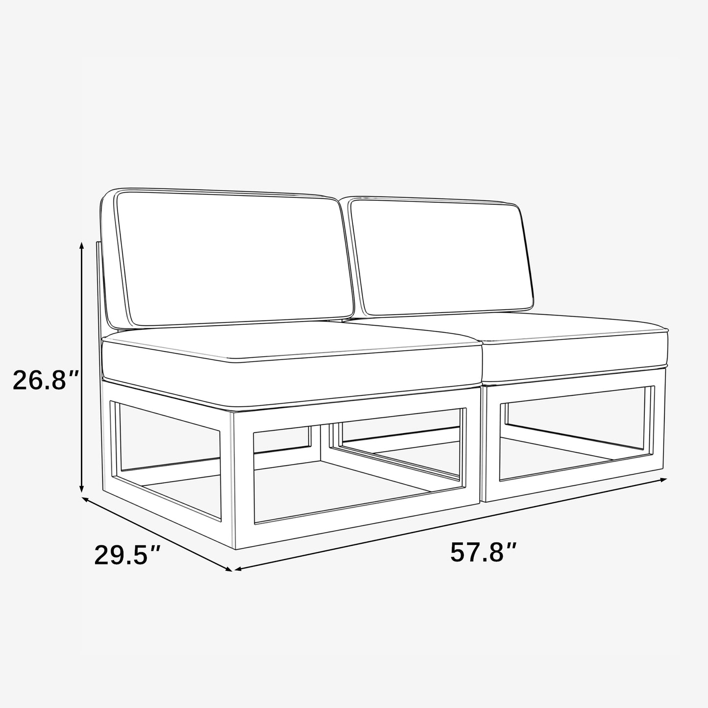 LayinSun Modern Aluminum Outdoor Modular Sectional Single Chairs (Set of 2)
