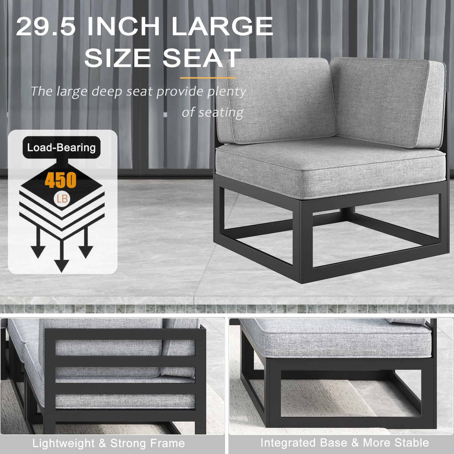 LayinSun Modern Aluminum Outdoor Modular Sectional Corner Chair