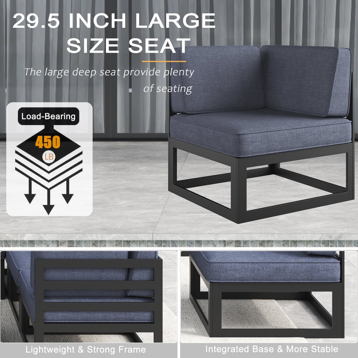 LayinSun Modern Aluminum Outdoor Modular Sectional Corner Chair