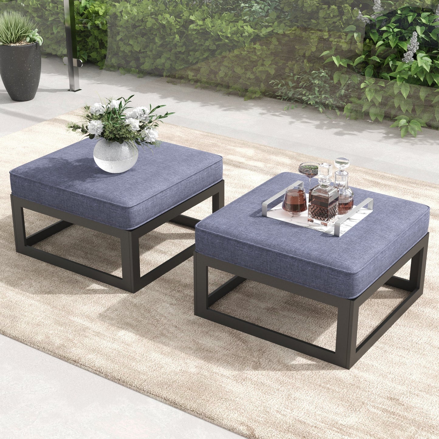 LayinSun Modern Aluminum Outdoor Modular Ottomans (Set of 2)