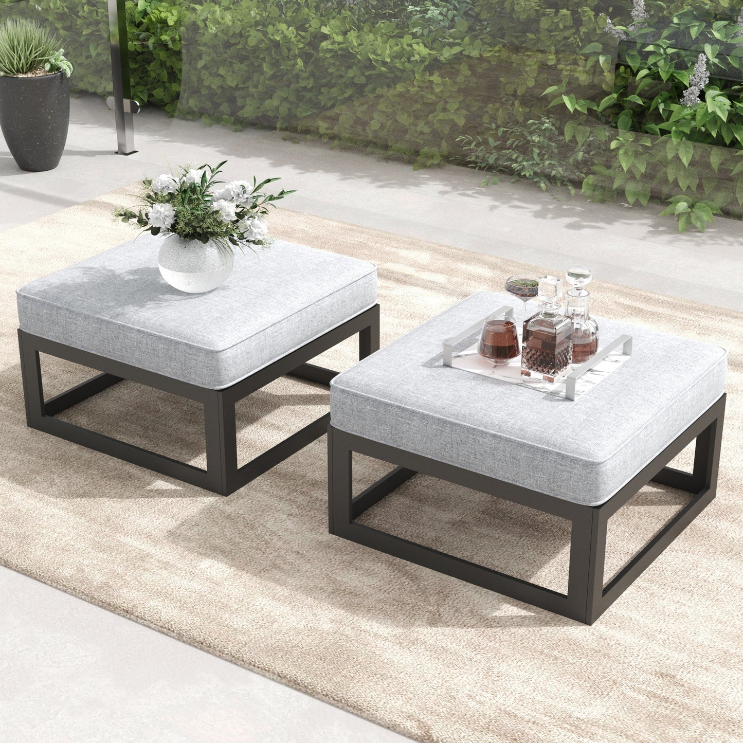 LayinSun Modern Aluminum Outdoor Modular Ottomans (Set of 2)