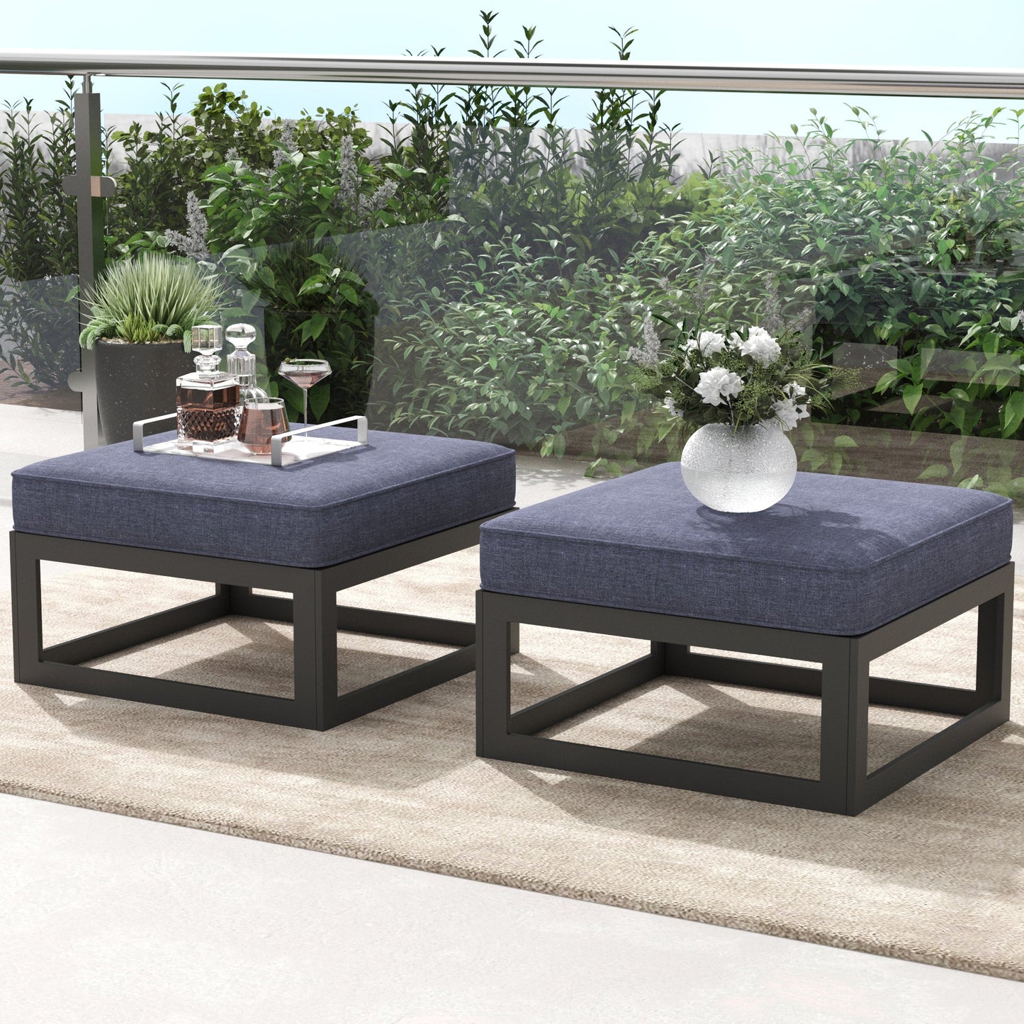 LayinSun Modern Aluminum Outdoor Modular Ottomans (Set of 2)