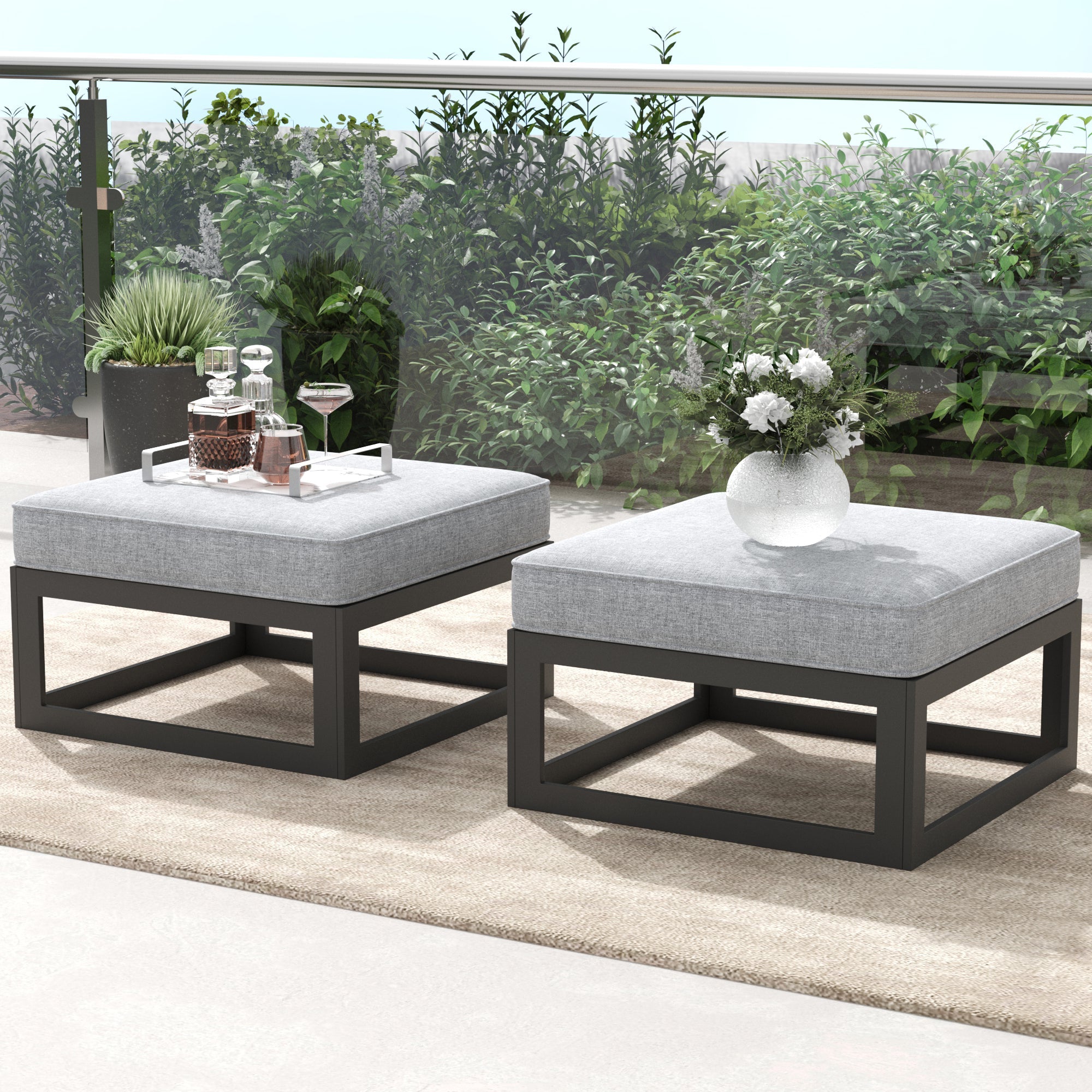 LayinSun Modern Aluminum Outdoor Modular Ottomans (Set of 2)