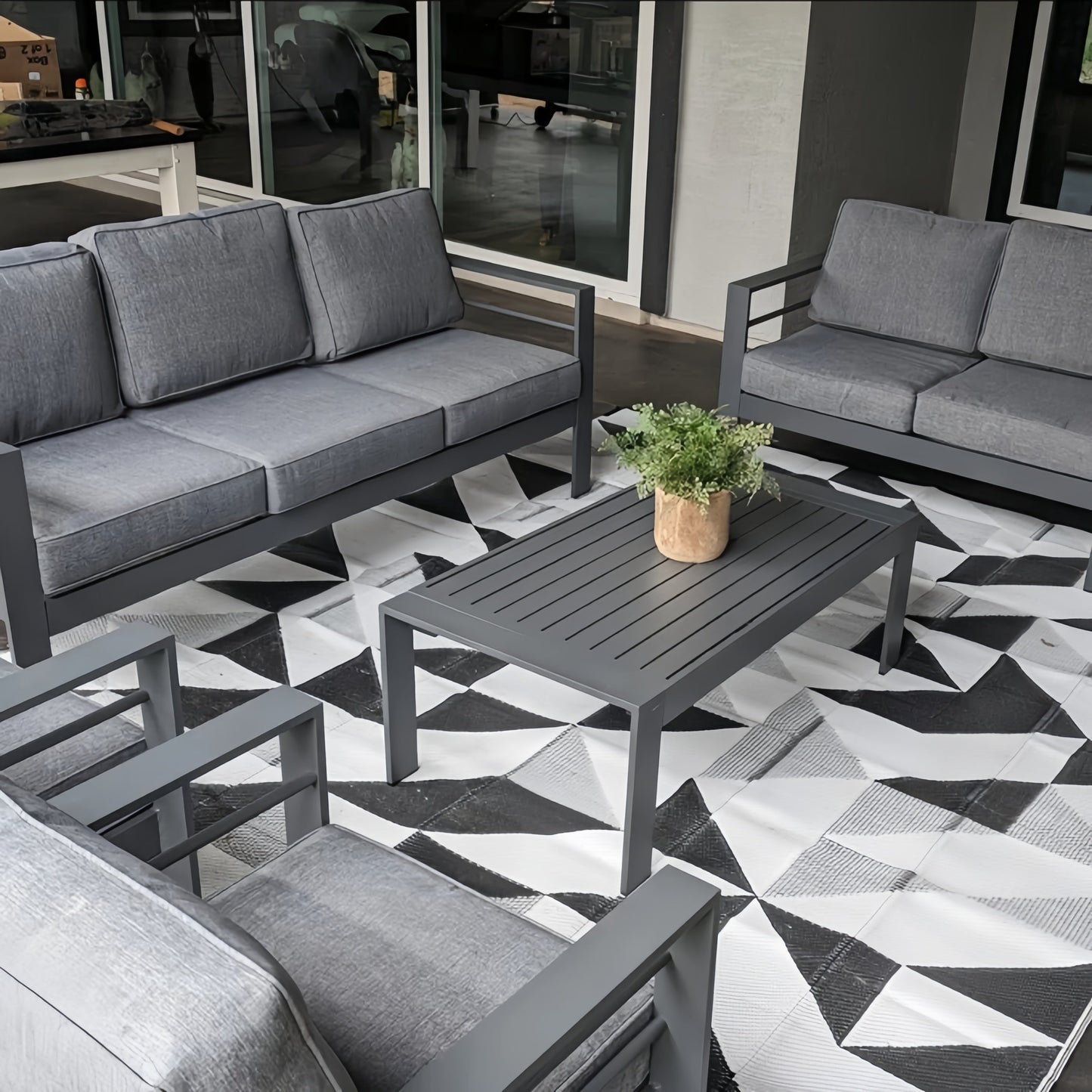LayinSun 43 inch Modern Aluminum Outdoor Rectangle Coffee Table